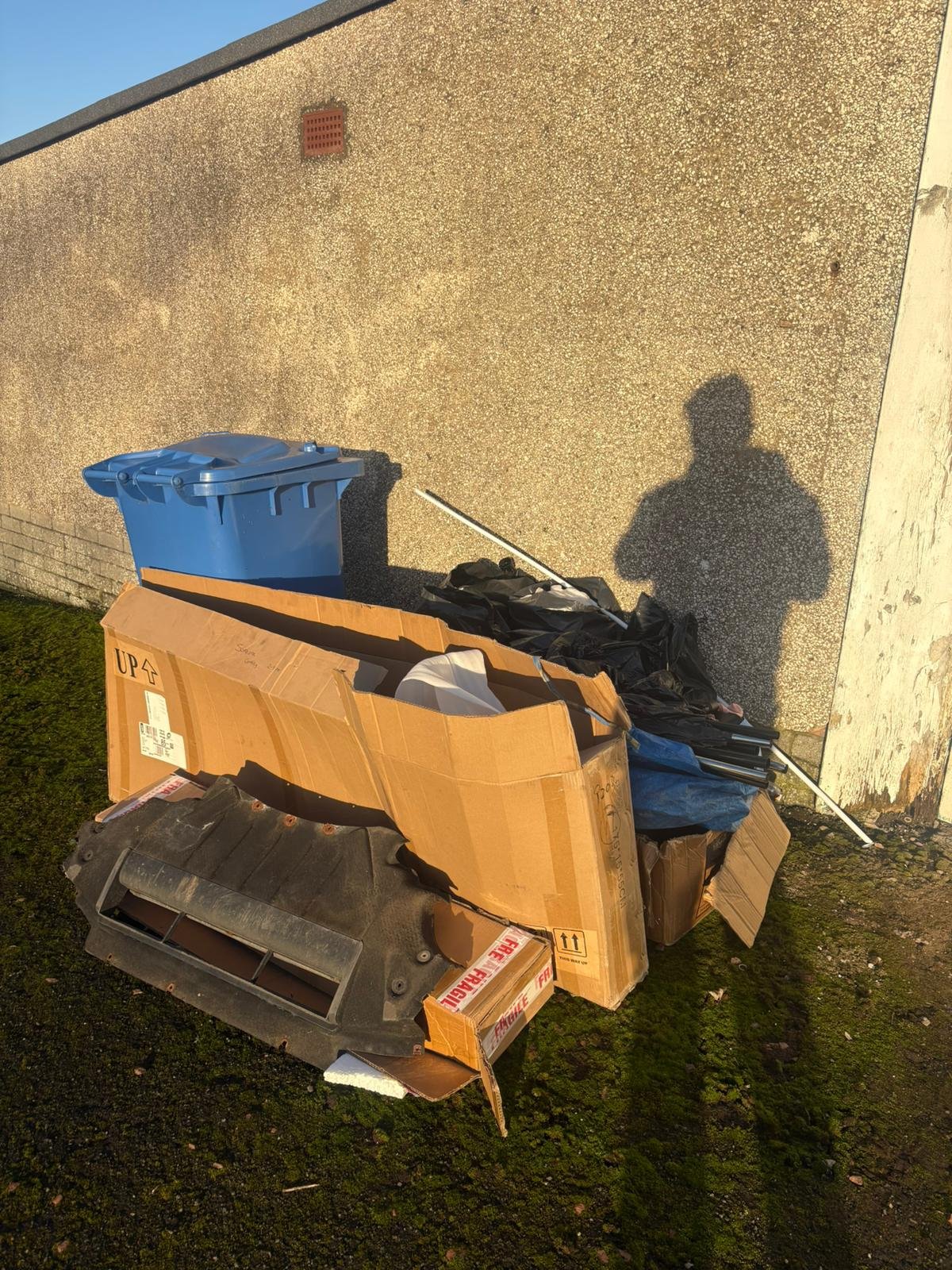 Pile of wood pallets and debris before clearance